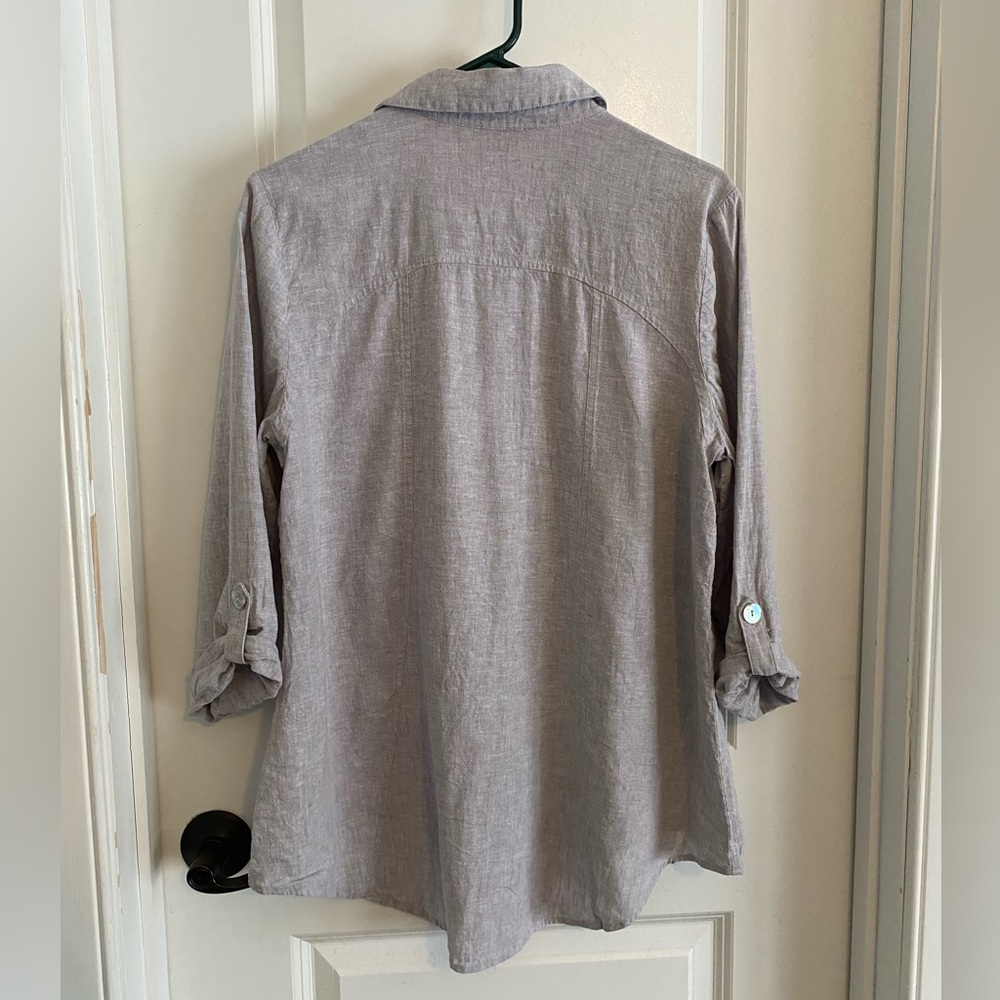 Habitat Light Gray Linen Blend Long Line Shirt - Picture 7 of 11